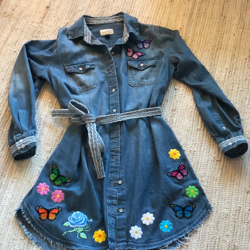 Butterfly Jean Button-Up Dress